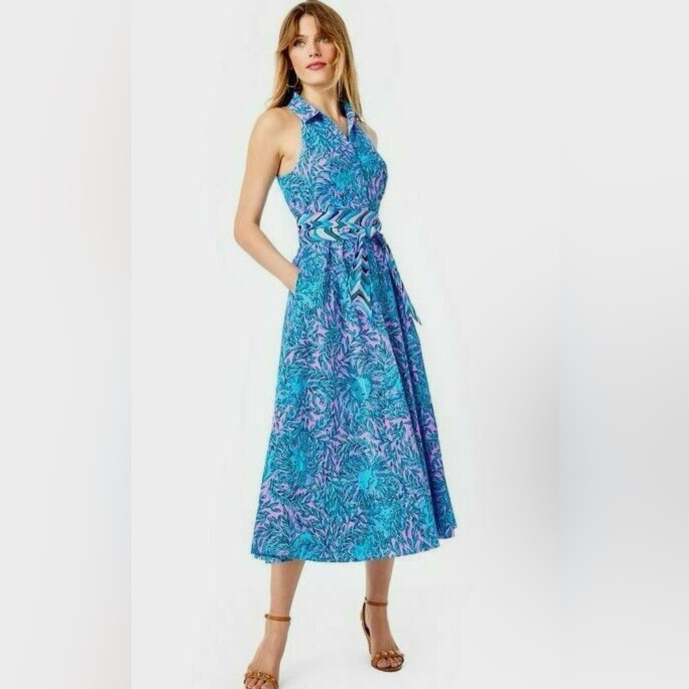 Lilly Pulitzer Chrisella Stretch Shirtdress Bermuda Blue You Grow Girl size 10